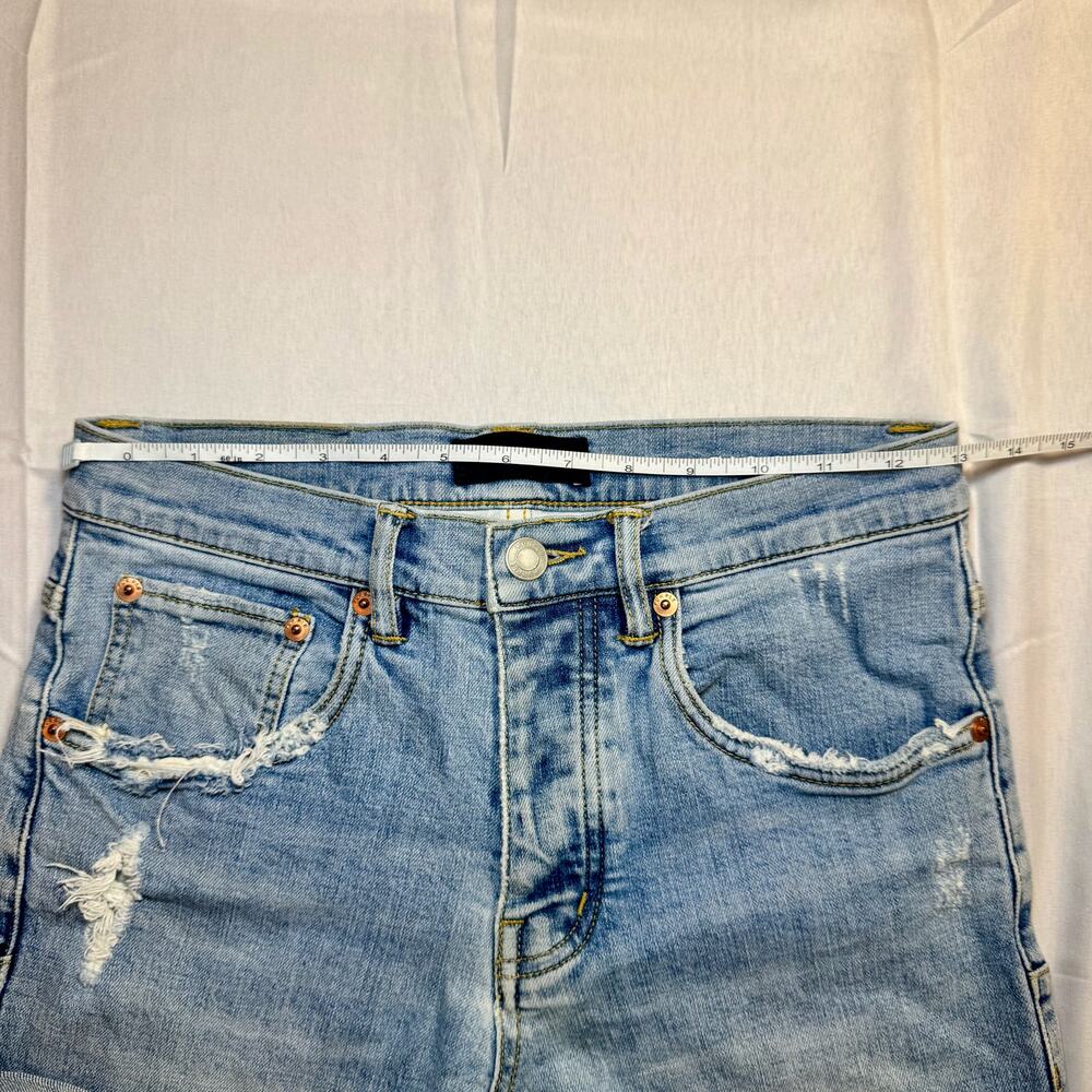 Purple Distressed Denim Shorts Light Wash Women's 29 Button Fly Y2K Streetwear - Picture 11 of 15